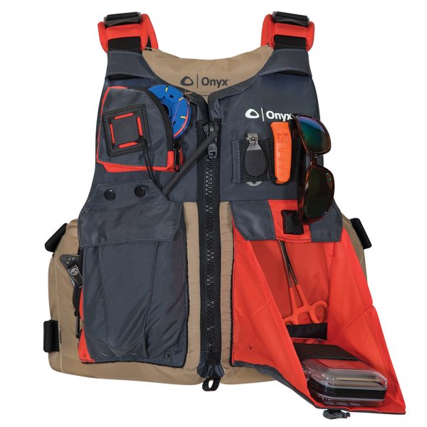 Onyx Kayak Fishing Vest - Adult Oversized - Tan/Grey - Image 2